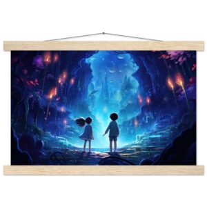 A World of Wonder - Anime Style Hanging Print - 30x45 cm / 12x18″, Natural wood wall hanger