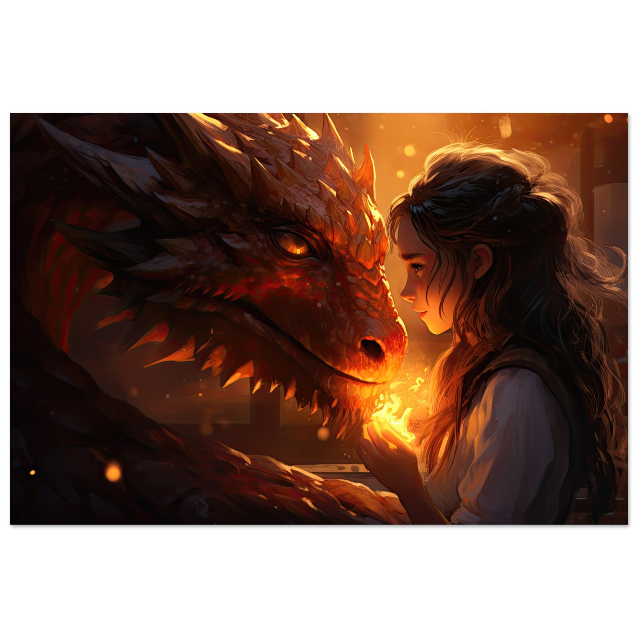 Magical Friendship - Girl and Dragon - Metal Print