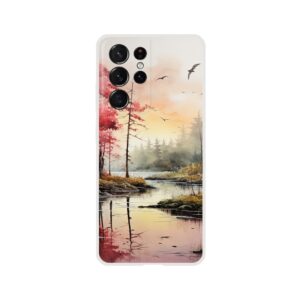 Red Lake Sunset – Watercolor Landscape Phone Case - Flexi case, Samsung - Galaxy S21 Ultra