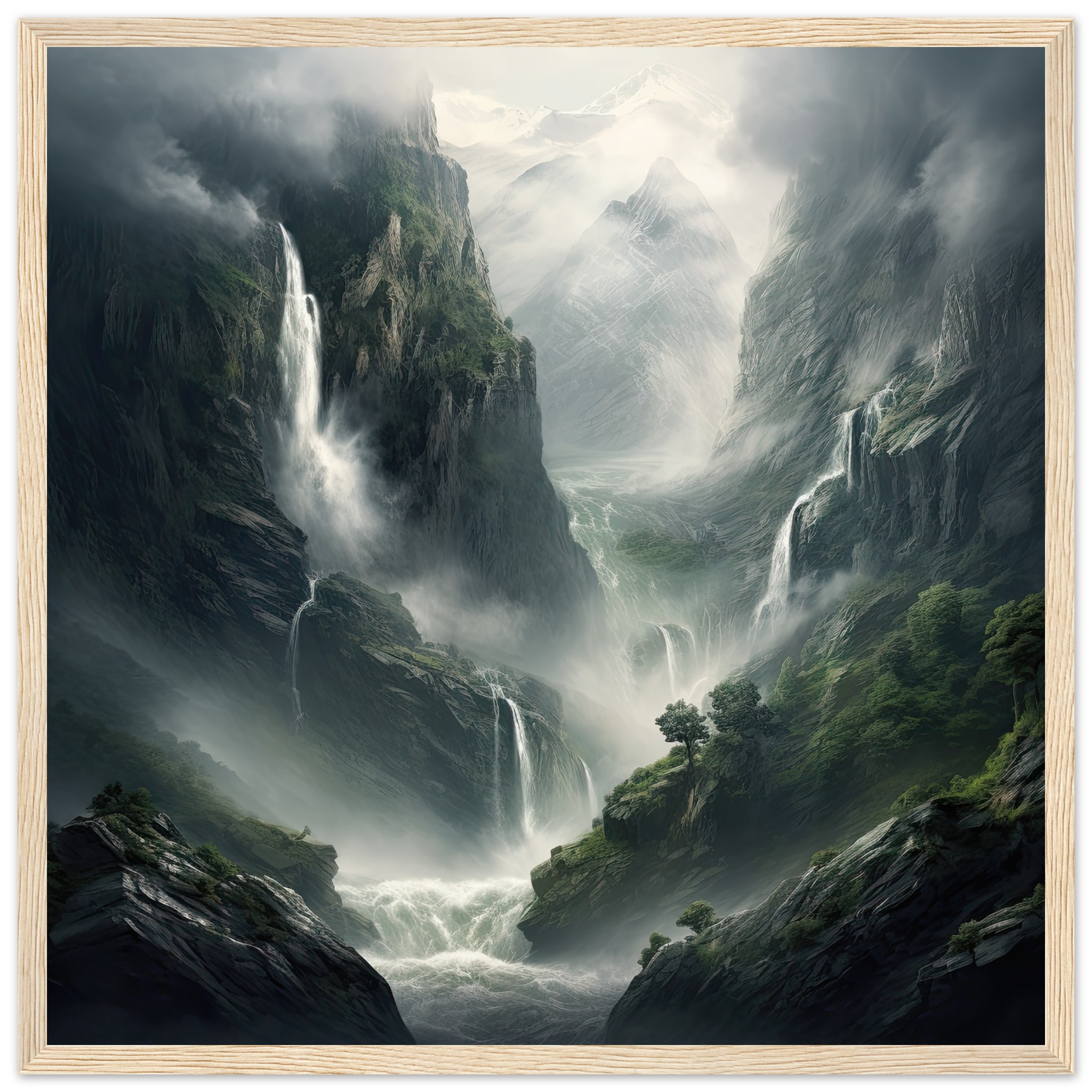 Mountain Waterfalls Rugged Framed Print