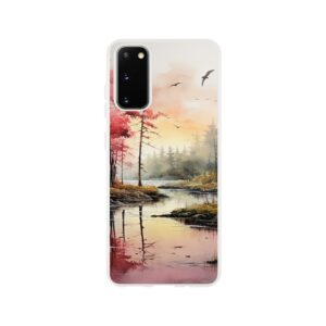 Red Lake Sunset – Watercolor Landscape Phone Case - Flexi case, Samsung - Galaxy S20