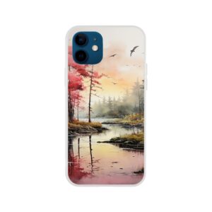 Red Lake Sunset – Watercolor Landscape Phone Case - Flexi case, Apple - iPhone 12
