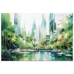 Rainy City Day Watercolor Canvas Print - 50x75 cm / 20x30″, Thick