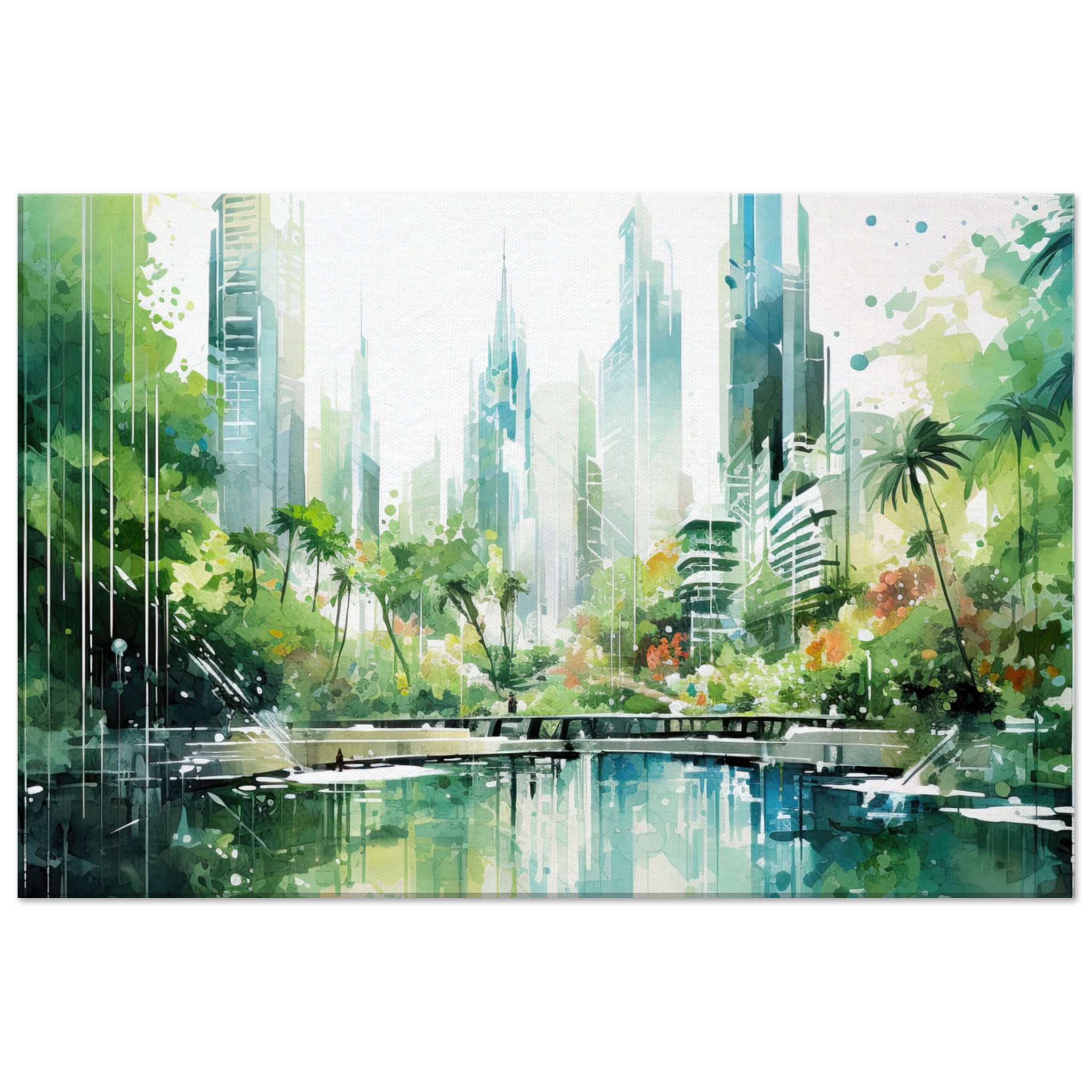 Rainy City Day Watercolor Canvas Print – 50×75 cm / 20×30″, Thick