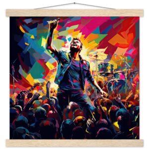 Concert in Color - Pop Art Print with Hanger - 40x40 cm / 16x16″, Natural wood wall hanger
