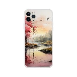 Red Lake Sunset – Watercolor Landscape Phone Case - Flexi case, Apple - iPhone 11 Pro Max