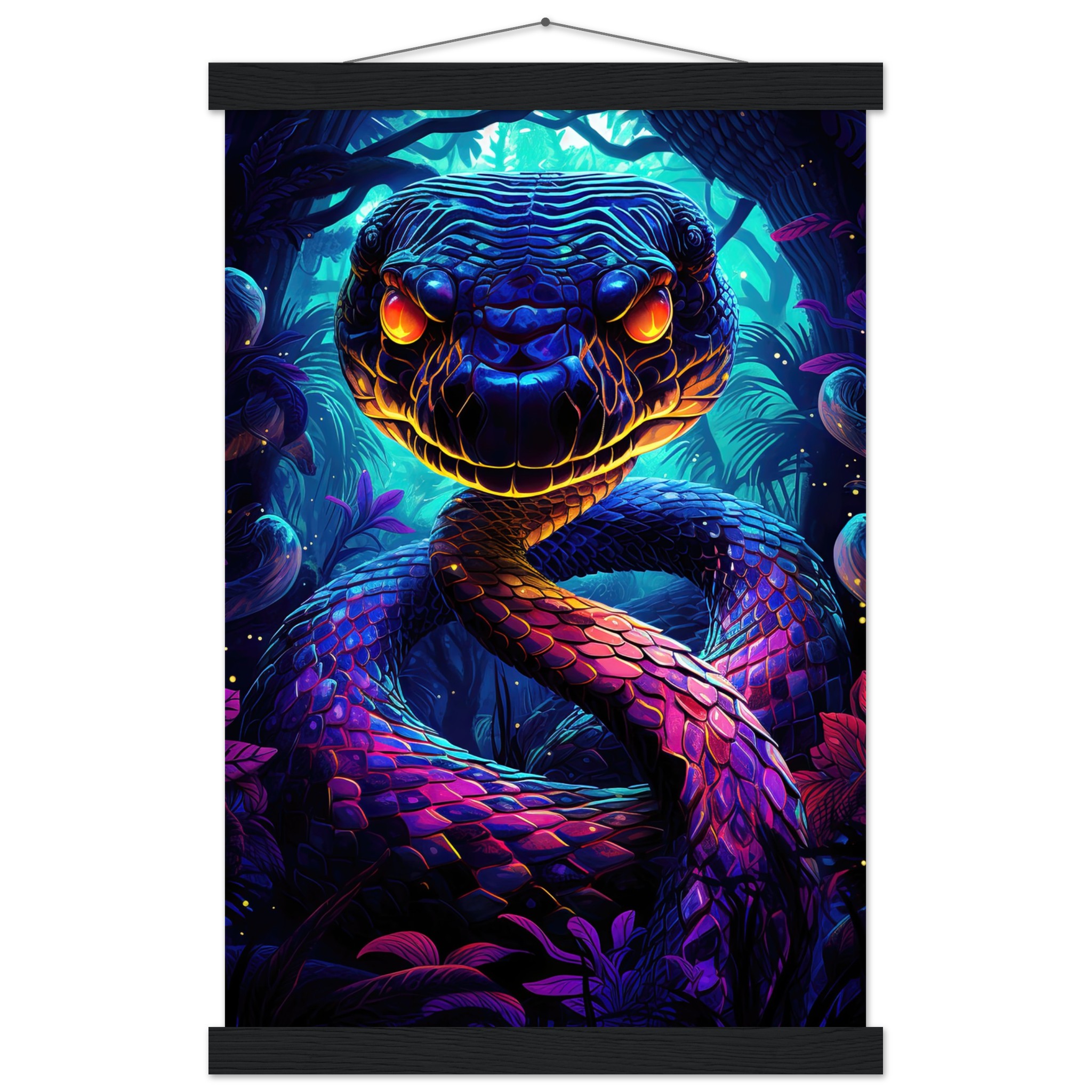 Psychedelic Snake Ultraviolet Colors Hanging Print – 30×45 cm / 12×18″, Black wall hanger