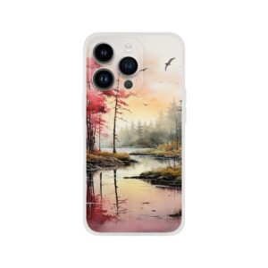 Red Lake Sunset – Watercolor Landscape Phone Case - Flexi case, Apple - iPhone 14 Pro