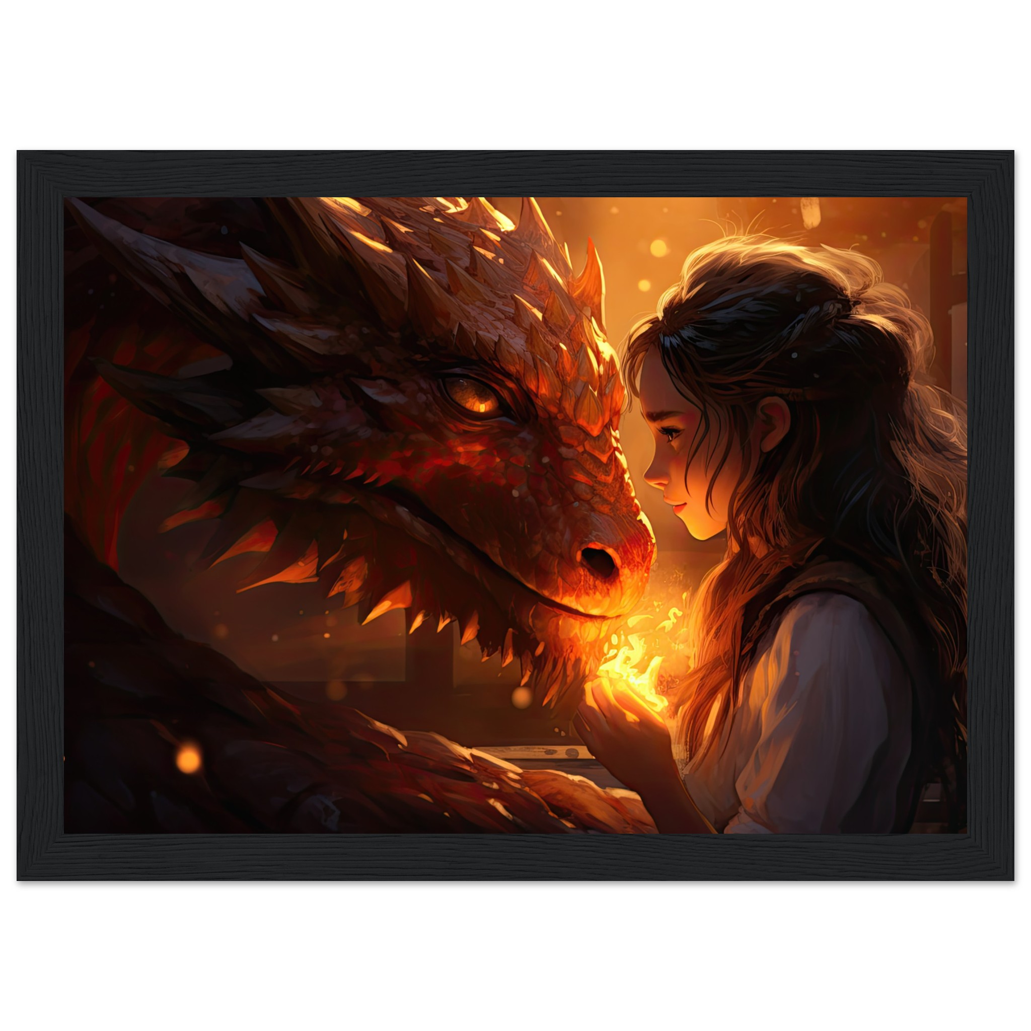 Magical Friendship – Girl and Dragon – Framed Print