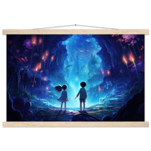 A World of Wonder - Anime Style Hanging Print - 40x60 cm / 16x24″, Natural wood wall hanger