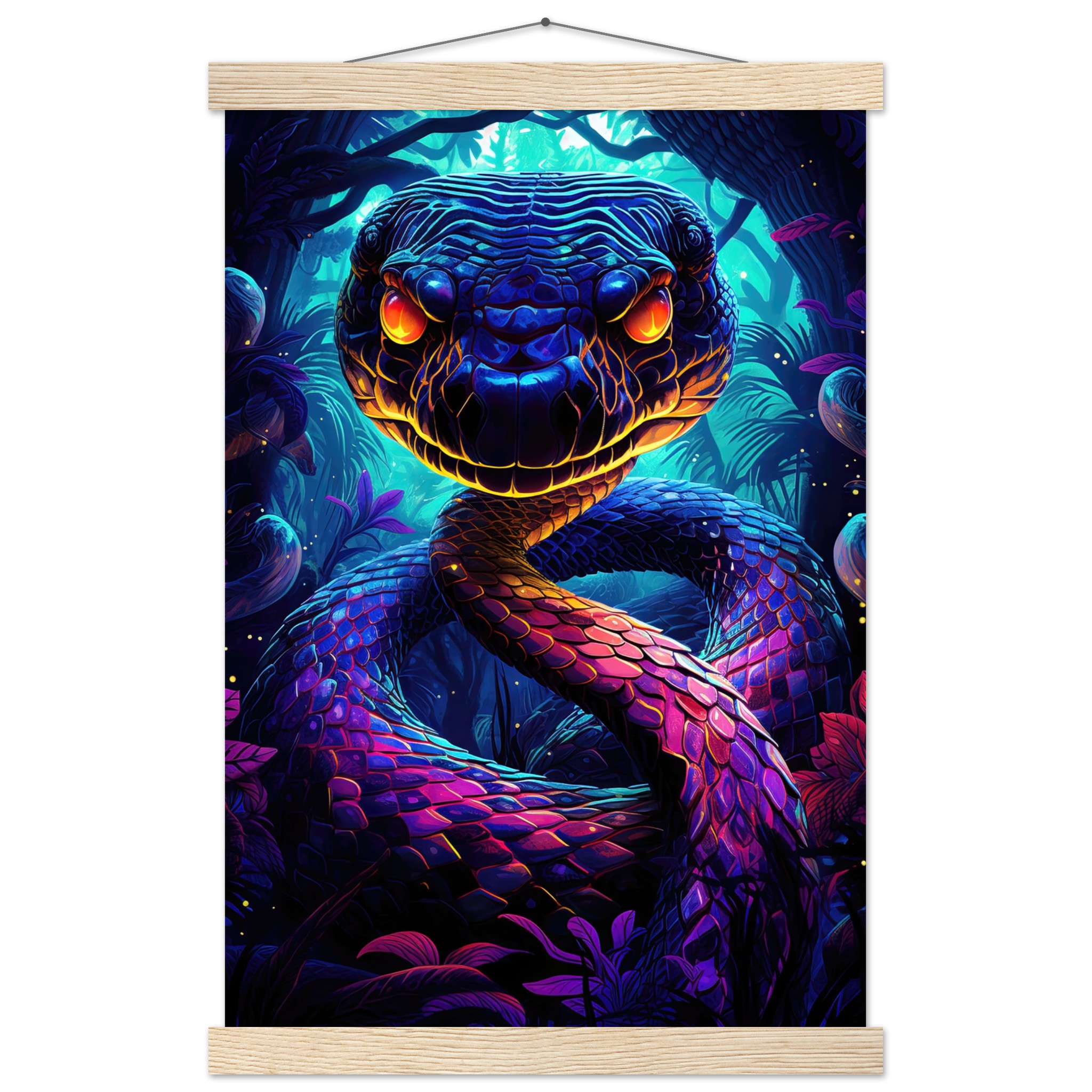 Psychedelic Snake Ultraviolet Colors Hanging Print – 30×45 cm / 12×18″, Natural wood wall hanger