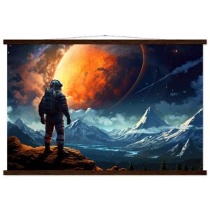The Great Moon - Astronaut Hanging Print - 60x90 cm / 24x36″, Dark wood wall hanger