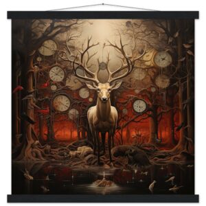 Forest Spirit God of Time Hanging Print - 50x50 cm / 20x20″, Black wall hanger