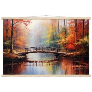 Autumn Bridge - Acrylic Painting Hanging Print - 60x90 cm / 24x36″, Natural wood wall hanger