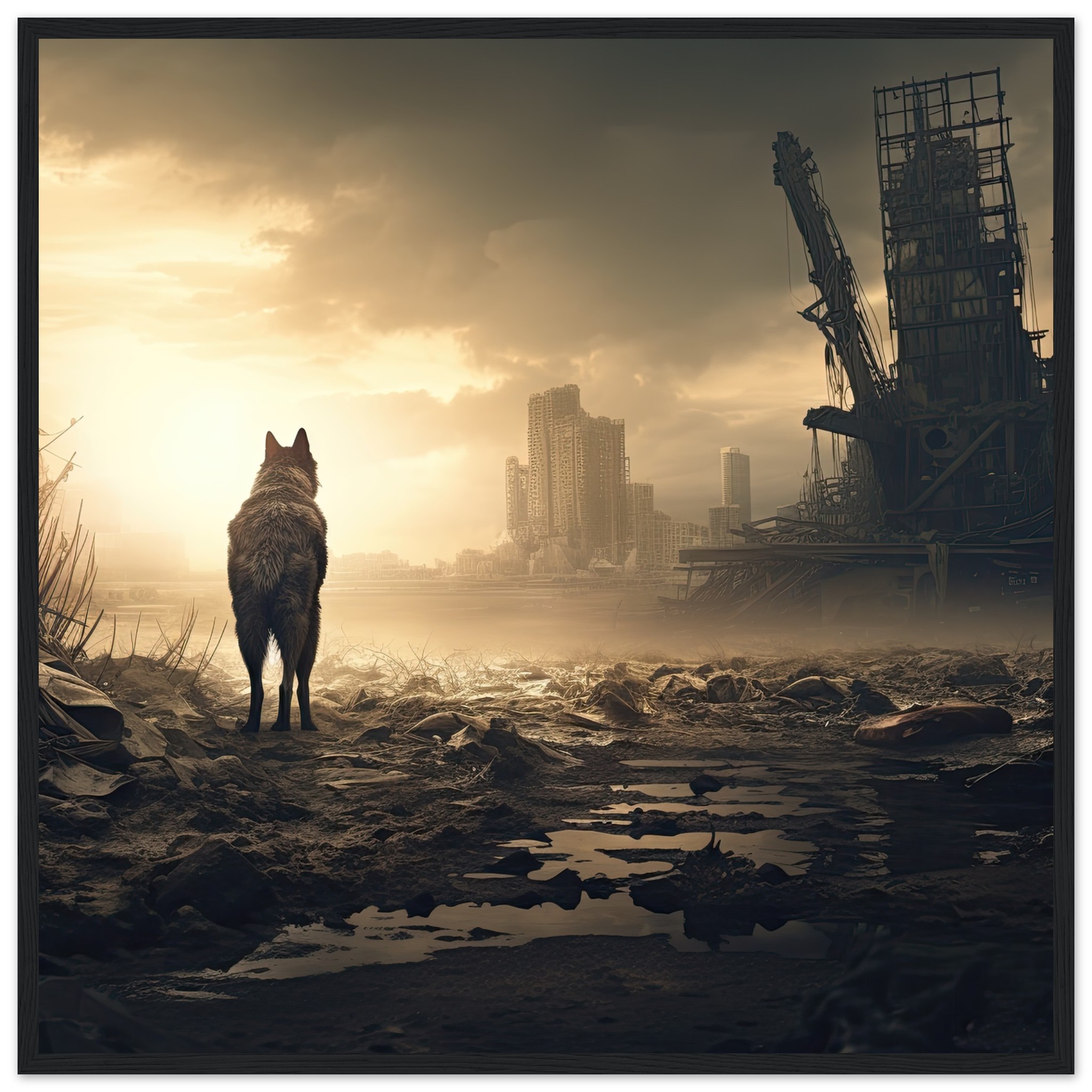 Lone Wolf Post-Apocalyptic World Framed Print