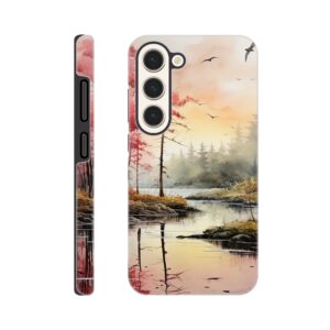 Red Lake Sunset – Watercolor Landscape Phone Case - Tough case, Samsung - Galaxy S23