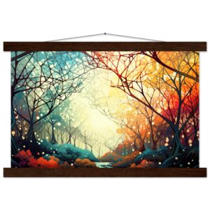 Forest Colorful Abstract Landscape Hanging Print - 30x45 cm / 12x18″, Dark wood wall hanger