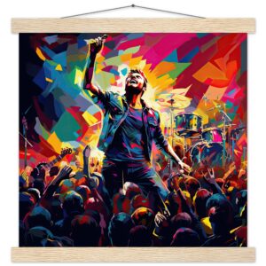Concert in Color - Pop Art Print with Hanger - 35x35 cm / 14x14″, Natural wood wall hanger