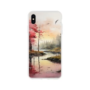 Red Lake Sunset – Watercolor Landscape Phone Case - Flexi case, Apple - iPhone XS Max
