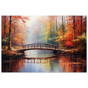 Autumn Bridge - Acrylic Painting Metal Print - 30x45 cm / 12x18″