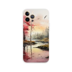 Red Lake Sunset – Watercolor Landscape Phone Case - Flexi case, Apple - iPhone 12 Pro Max