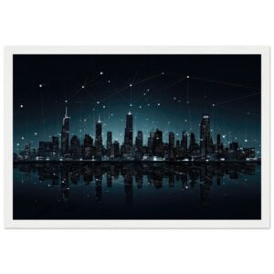 City Skyline Night Constellations Framed Print
