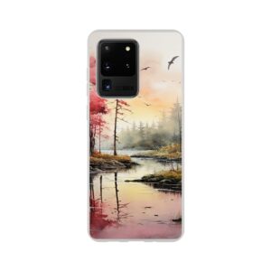 Red Lake Sunset – Watercolor Landscape Phone Case - Flexi case, Samsung - Galaxy S20 Ultra