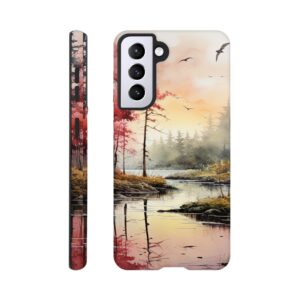 Red Lake Sunset – Watercolor Landscape Phone Case - Tough case, Samsung - Galaxy S21