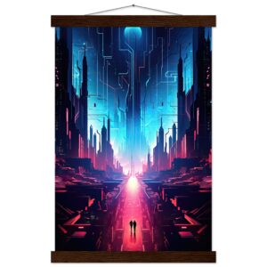 Digital Paradise Abstract Futuristic Hanging Print - 30x45 cm / 12x18″, Dark wood wall hanger
