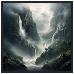 Mountain Waterfalls Rugged Framed Print