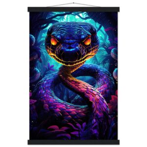 Psychedelic Snake Ultraviolet Colors Hanging Print - 40x60 cm / 16x24″, Black wall hanger