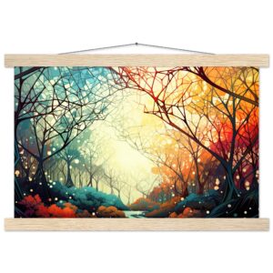 Forest Colorful Abstract Landscape Hanging Print - 30x45 cm / 12x18″, Natural wood wall hanger