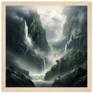 Mountain Waterfalls Rugged Framed Print
