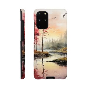 Red Lake Sunset – Watercolor Landscape Phone Case - Tough case, Samsung - Galaxy S20 Plus