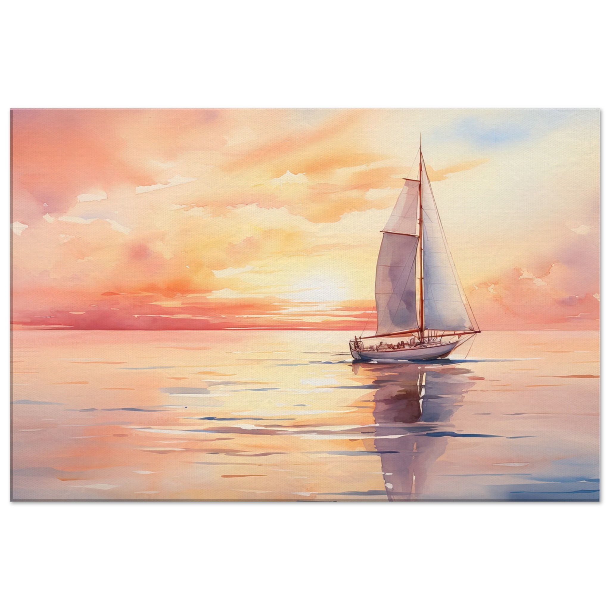 Beautiful Watercolor Sunset Sailboat Canvas Print – 50×75 cm / 20×30″, Thick