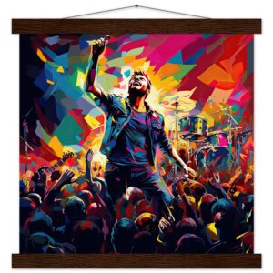 Concert in Color - Pop Art Print with Hanger - 35x35 cm / 14x14″, Dark wood wall hanger
