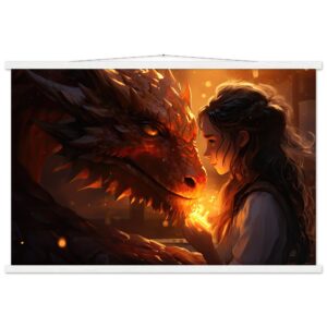 Magical Friendship - Girl and Dragon - Hanging Print - 60x90 cm / 24x36″, White wall hanger