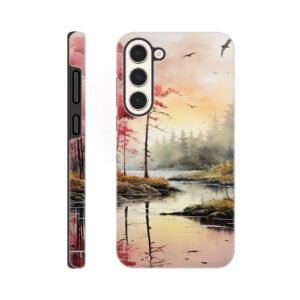 Red Lake Sunset – Watercolor Landscape Phone Case - Tough case, Samsung - Galaxy S23 Plus
