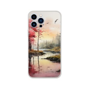 Red Lake Sunset – Watercolor Landscape Phone Case - Flexi case, Apple - iPhone 13 Pro Max