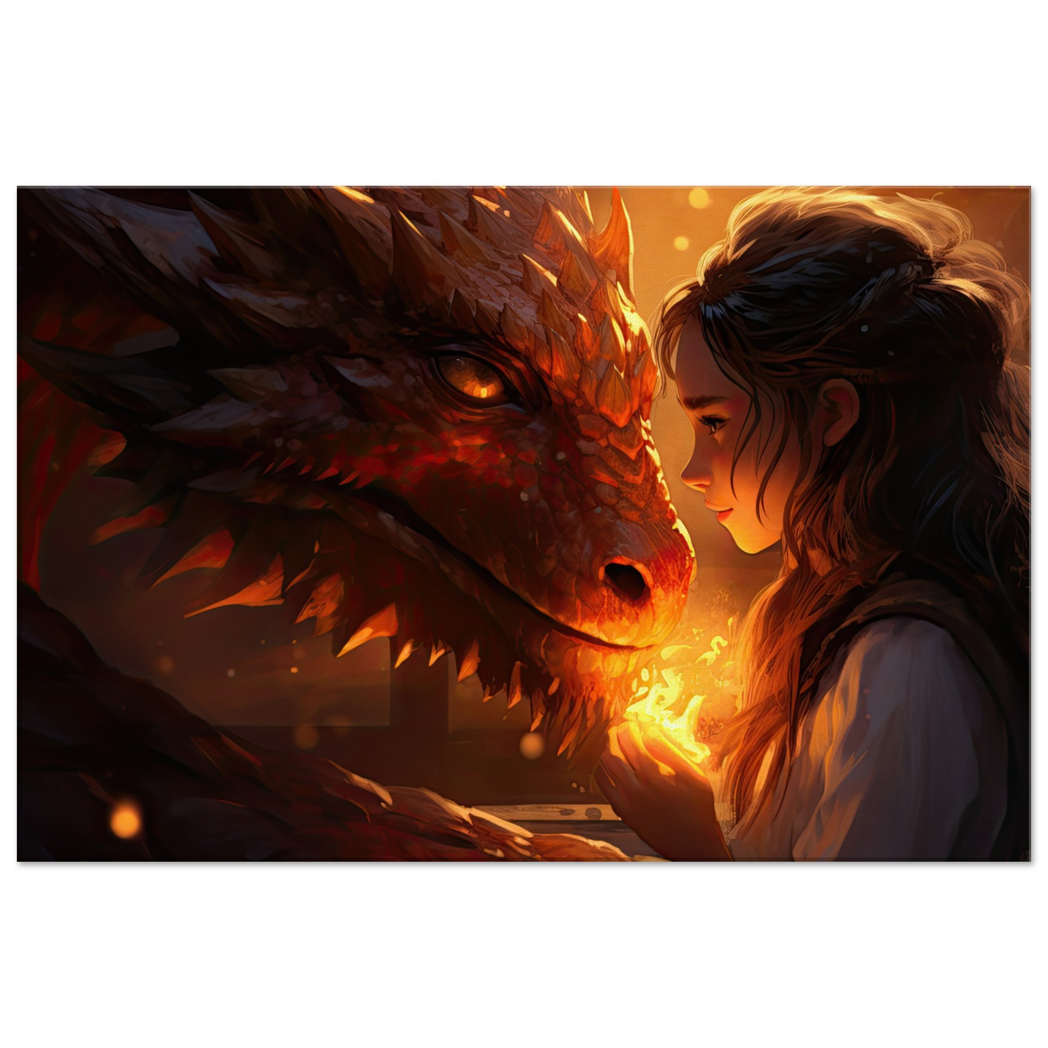Magical Friendship - Girl and Dragon - Canvas Print - 50x75 cm / 20x30″, Slim
