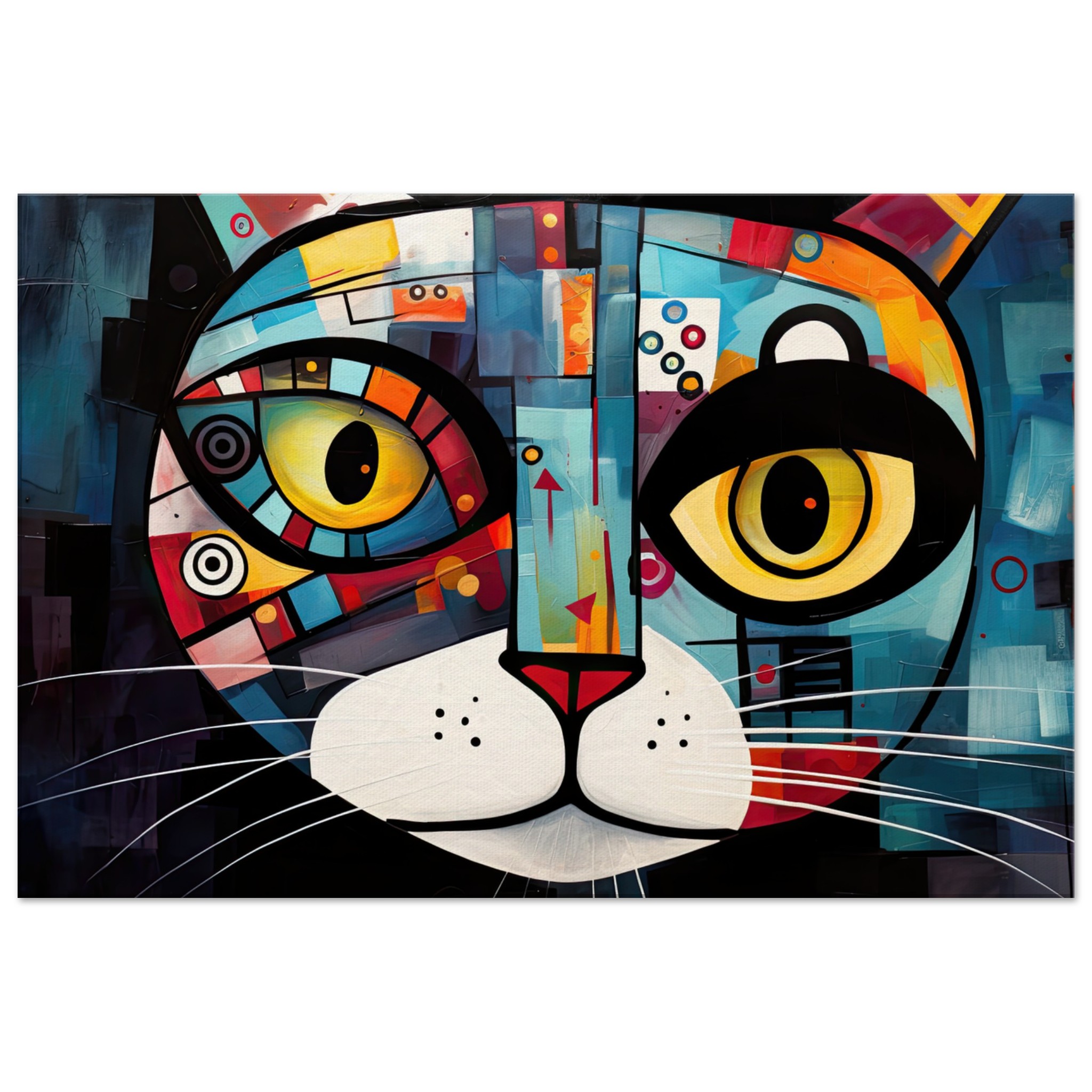 Abstract Painted Cat Face Canvas Print – 60×90 cm / 24×36″, Slim