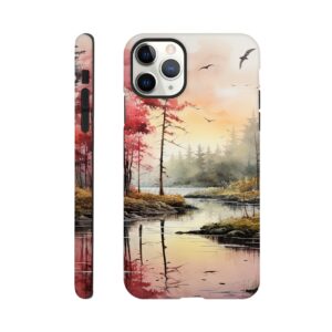 Red Lake Sunset – Watercolor Landscape Phone Case - Tough case, Apple - iPhone 11 Pro Max