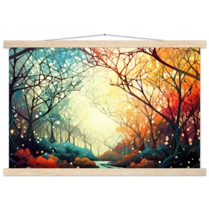 Forest Colorful Abstract Landscape Hanging Print - 40x60 cm / 16x24″, Natural wood wall hanger