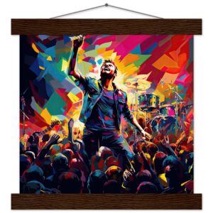 Concert in Color - Pop Art Print with Hanger - 25x25 cm / 10x10″, Dark wood wall hanger