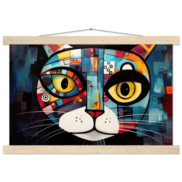 Abstract Painted Cat Face Hanging Print - 30x45 cm / 12x18″, Natural wood wall hanger