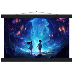 A World of Wonder - Anime Style Hanging Print - 30x45 cm / 12x18″, Black wall hanger