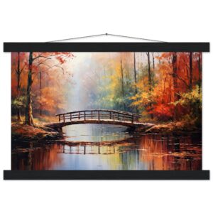 Autumn Bridge - Acrylic Painting Hanging Print - 30x45 cm / 12x18″, Black wall hanger