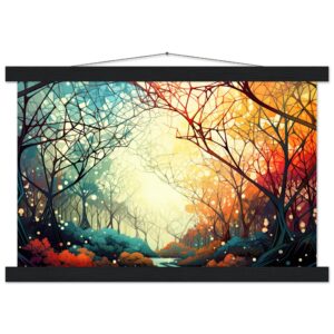 Forest Colorful Abstract Landscape Hanging Print - 30x45 cm / 12x18″, Black wall hanger