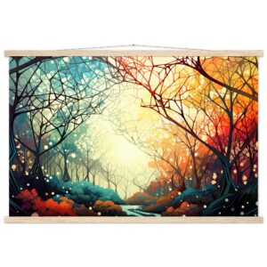 Forest Colorful Abstract Landscape Hanging Print - 60x90 cm / 24x36″, Natural wood wall hanger