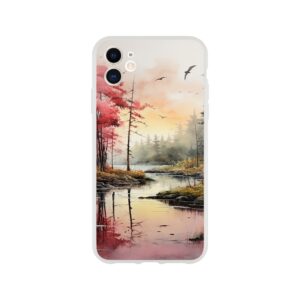 Red Lake Sunset – Watercolor Landscape Phone Case - Flexi case, Apple - iPhone 11
